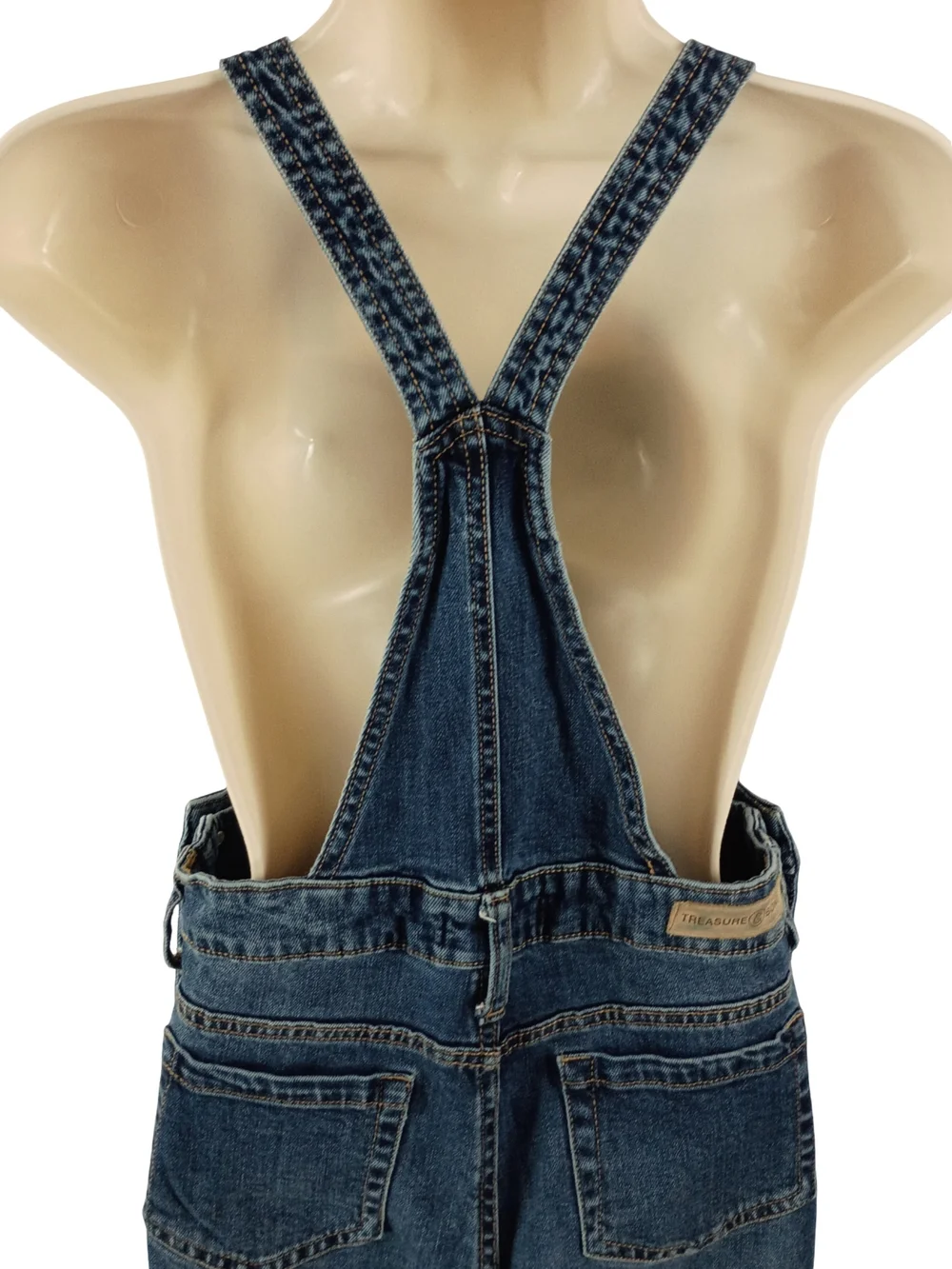 Treasure & Bond Distressed Blue Denim Overalls with Contrast Stitching